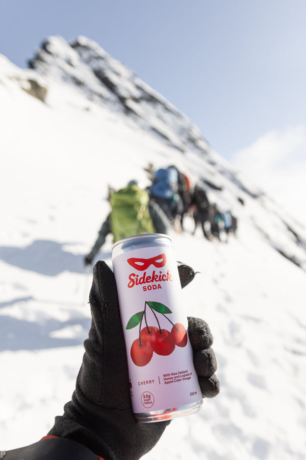 Sidekick Cherry on a snowy mountain climb